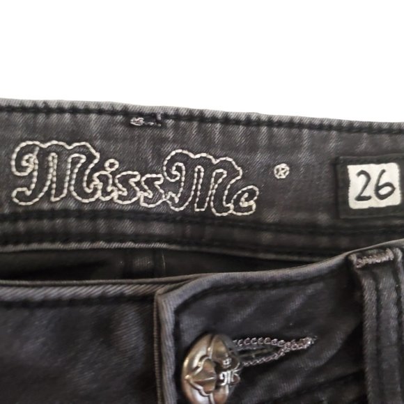 Miss Me JE5764GR Skinny 26 (M 26x30 7" Low Rise) Black *Missing Button* Jeans A9 - Picture 8 of 13